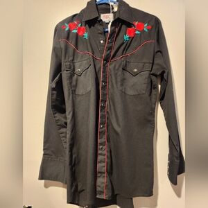 Vintage Ely Cattleman Black Shirt with Red Embroidery